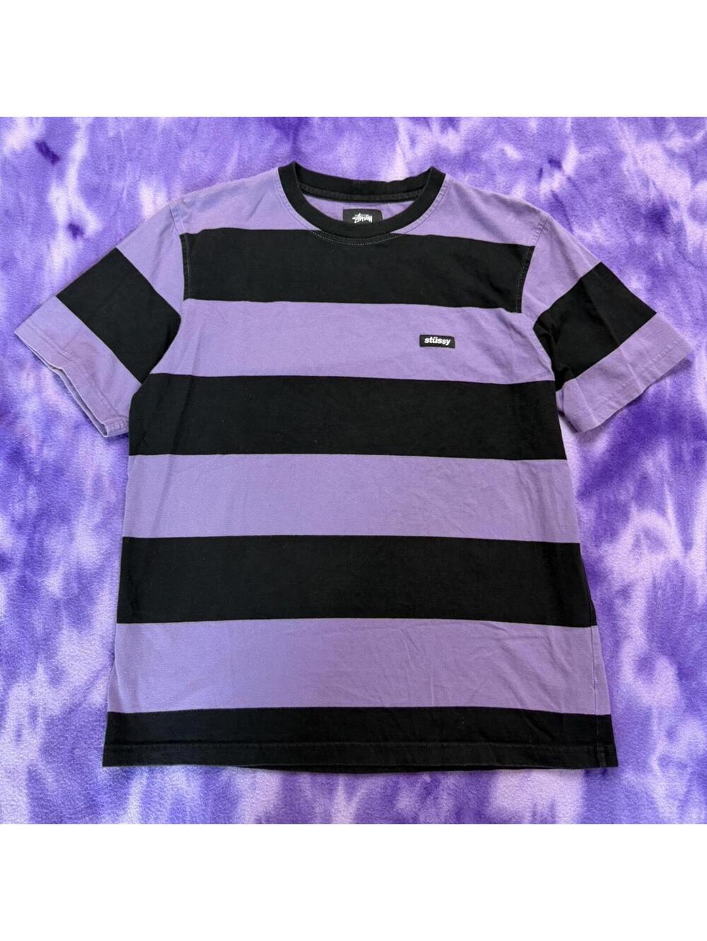 Stussy black and purple rugby stripe Tshirt